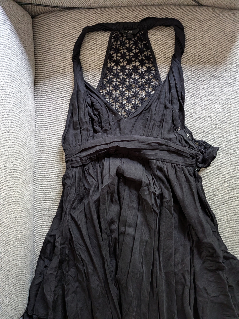 GUESS Black Halter Lace-Back Maxi Dress